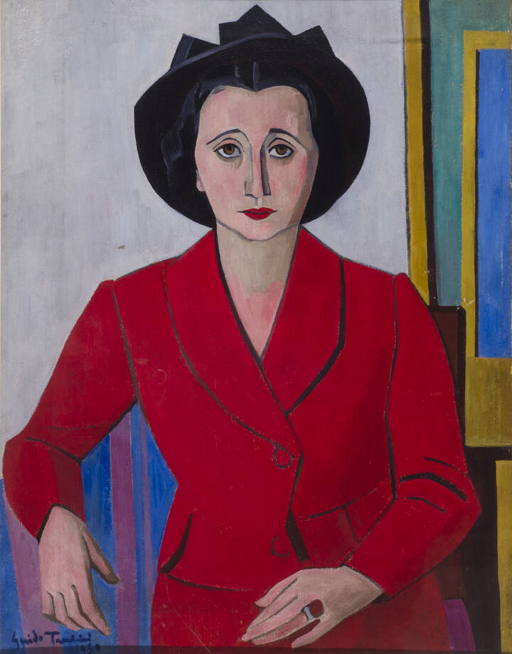 GUIDO TRENTINI - 'Ritratto di donna in rosso' 1950