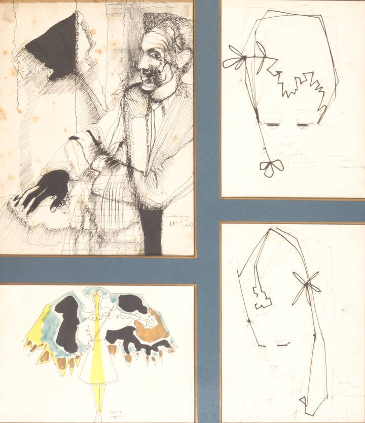 PONTE CORVO (Raffaele Pontecorvo) - Lotto di quattro disegni in unica cornice