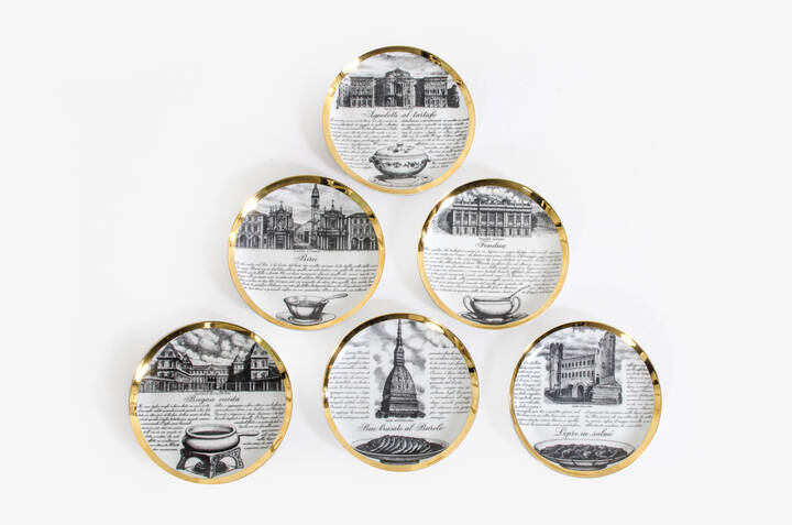 PIERO FORNASETTI - Sei piatti serie Specialità Torinesi