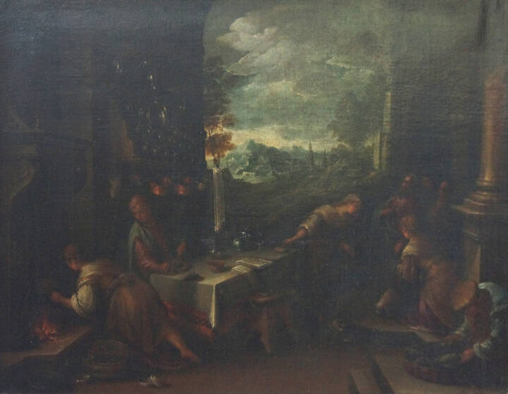 PITTORE ANONIMO DEL XVII SECOLO  - 'Scena al tavolo'