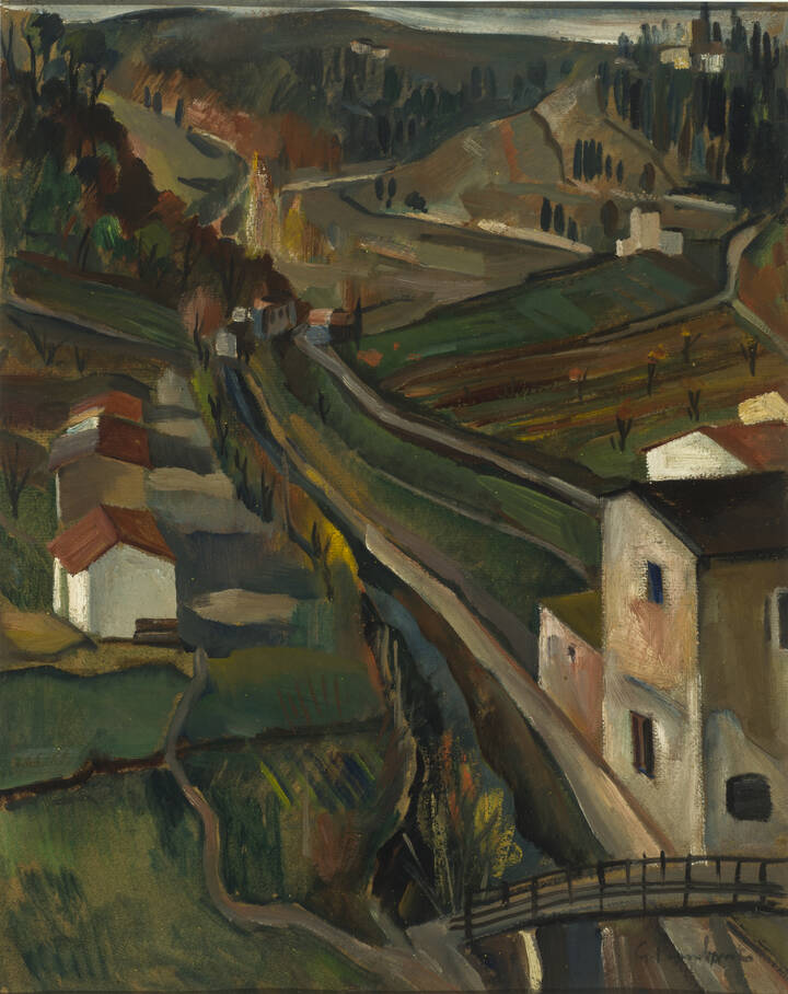 GIUSEPPE PIOMBANTI AMMANNATI - 'Paesaggio con case e ponte'