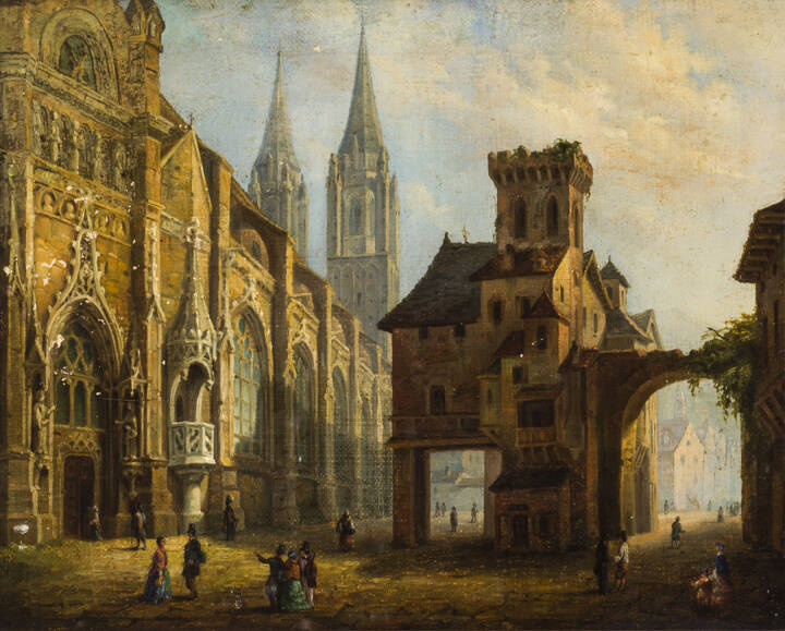 DAUZATS ADRIEN (attribuito) - 'Veduta di cattedrale'