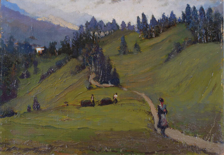 GIOVANNI GUARLOTTI - 'Paesaggio collinare con figure'