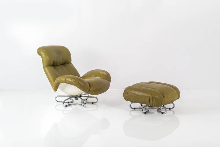 BRUNO GECCHELIN - Poltrona con poggiapiedi mod. Bruge