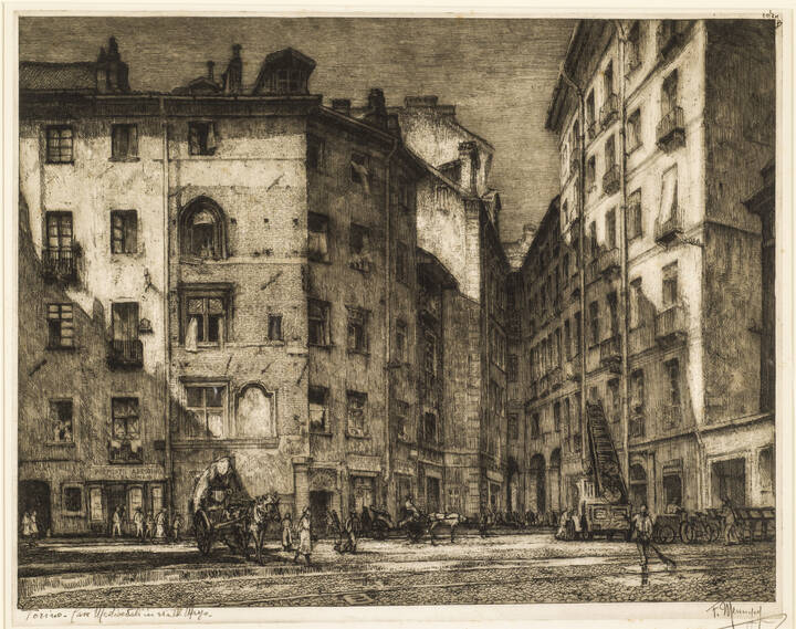FRANCESCO MENNYEY - 'Torino - Case medioevali in via IV marzo'