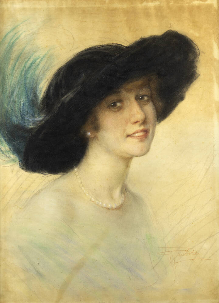 FEDERICO GARIBOLDI - 'Signora con grande cappello nero'