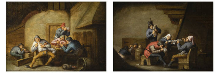 ADRIAEN VAN OSTADE - Coppia di dipinti 'All'osteria'