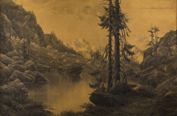 PIETRO CANAPERIA - 'Laghetto montano' seconda metà dell'Ottocento