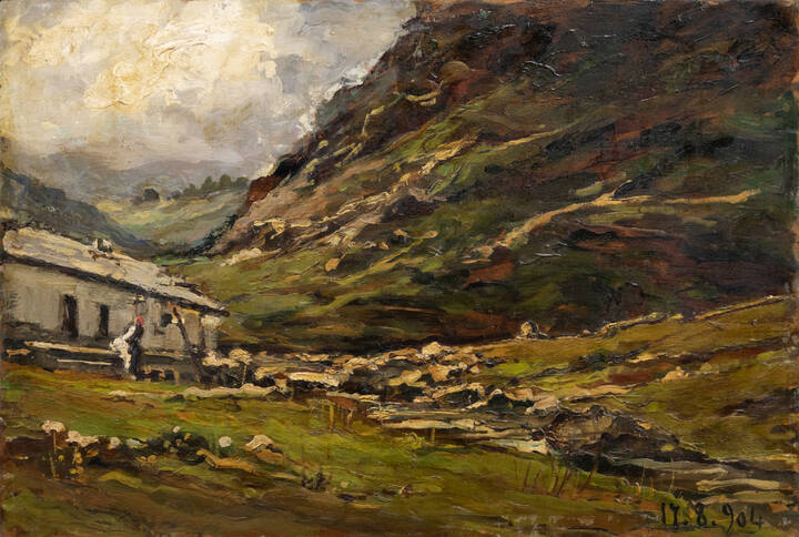 LORENZO DELLEANI - 'Paesaggio montano con baita' 17-8-904