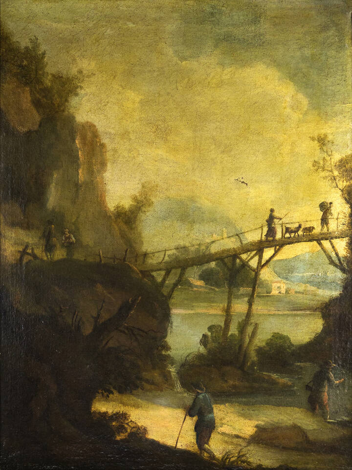 PITTORE ANONIMO DEL XVIII SECOLO - 'Paesaggio con figure' 