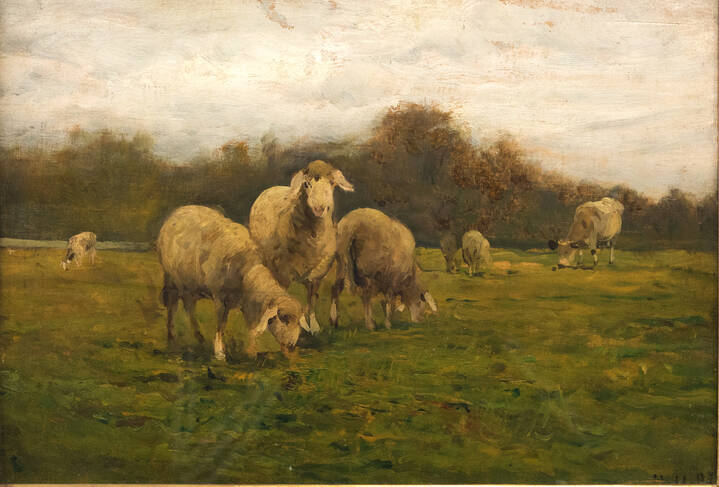 LORENZO DELLEANI - 'Pascolo a novembre (con pecore in primo piano)' 11/11/1897