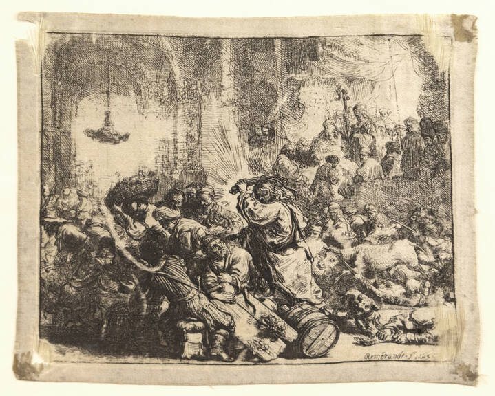 VAN RIJN REMBRANDT HARMENSZOOM - 'Gesù scaccia i mercanti dal tempio'