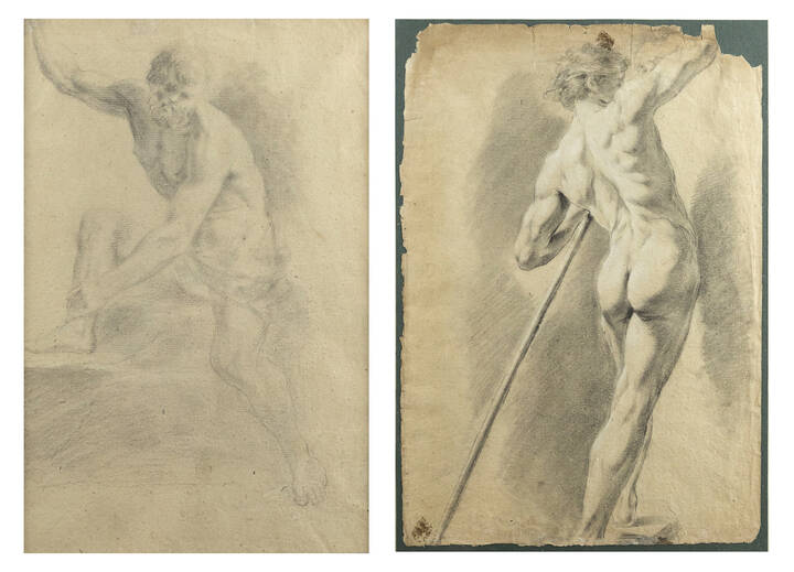PITTORE ANONIMO - 'Nudo in posa' 'Ritratto virile in posa'