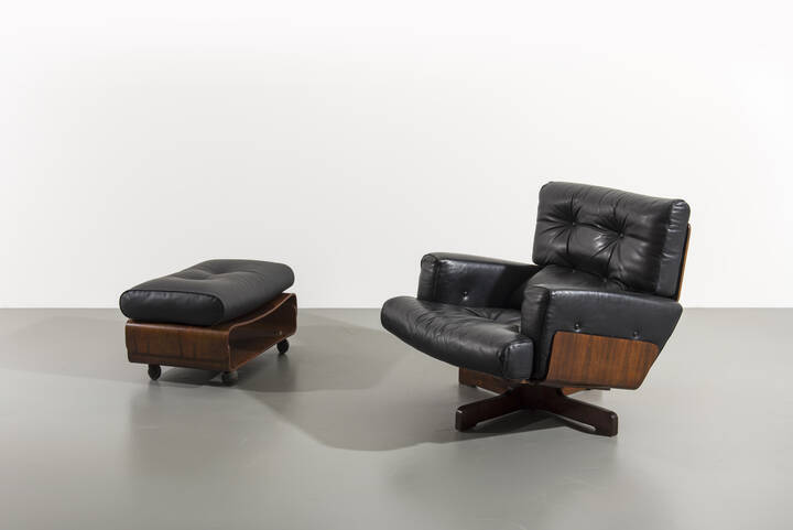 MENILIO TARO - Poltrona con poggiapiedi mod. 401