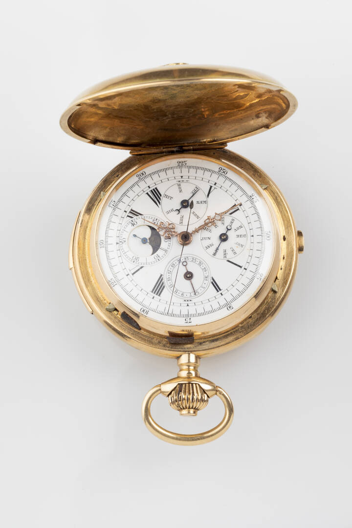 ANONIMO - Orologio da tasca, calendario completo e fasi luna, suoneria ore/quarti, 1890-1900 ca