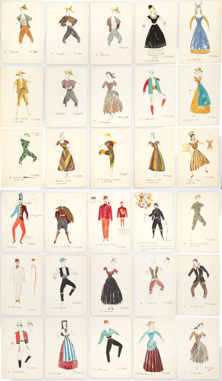 ANGELO BRAGALINI - Lotto di trenta disegni raffiguranti figure in costume