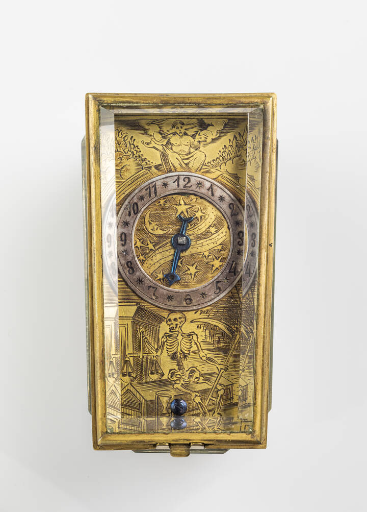 OROLOGIO DA TAVOLO - 'MEMENTO MORI' - Orologio d'autore, in stile rinascimentale, realizzato nella prima metà dell'800 con componenti del XVIII secolo