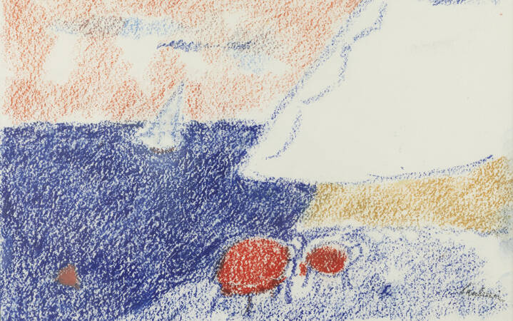 ENRICO PAULUCCI - 'Spiaggia, tavolini rossi' anni '980