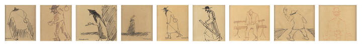 PIETRO MORANDO - Lotto di nove disegni raffiguranti alcuni soggetti tipici dell'autore