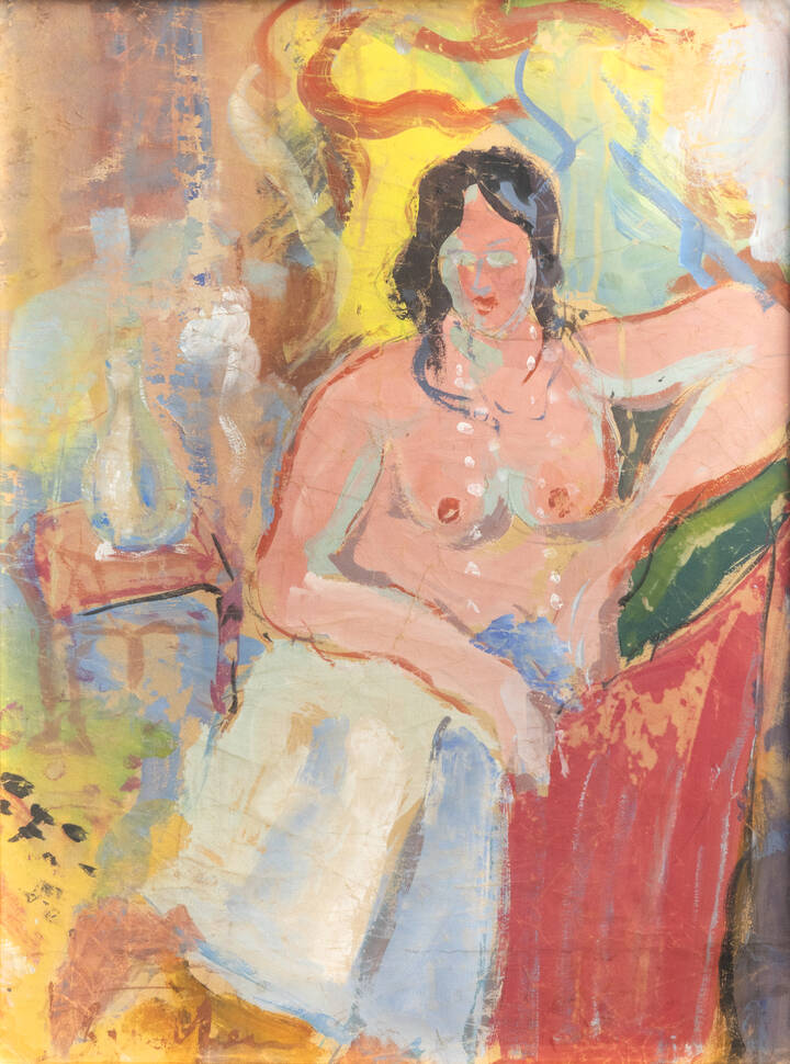 LUIGI SPAZZAPAN - 'Una donna seminuda in poltrona con il braccio sinistro appoggiato'