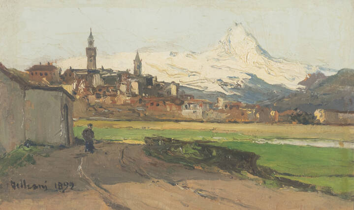 LORENZO DELLEANI - 'Paesaggio con il Monviso' 1892