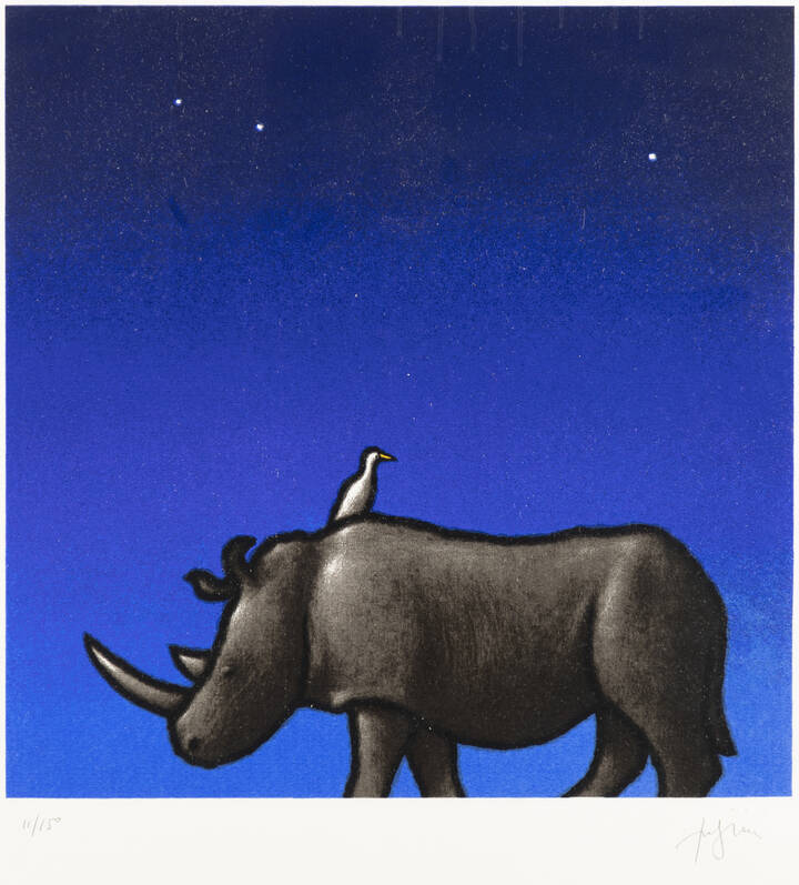TINO STEFANONI - 'Rinoceronte e uccello sotto un cielo blu'