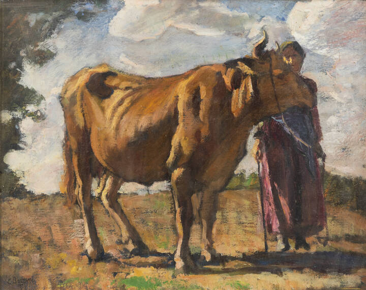 PITTORE NON IDENTIFICATO - 'Contadina con mucca'