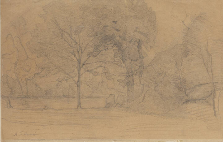 ANTONIO FONTANESI - 'Radura con quinte boscose a destra e in fondo' ante 1876