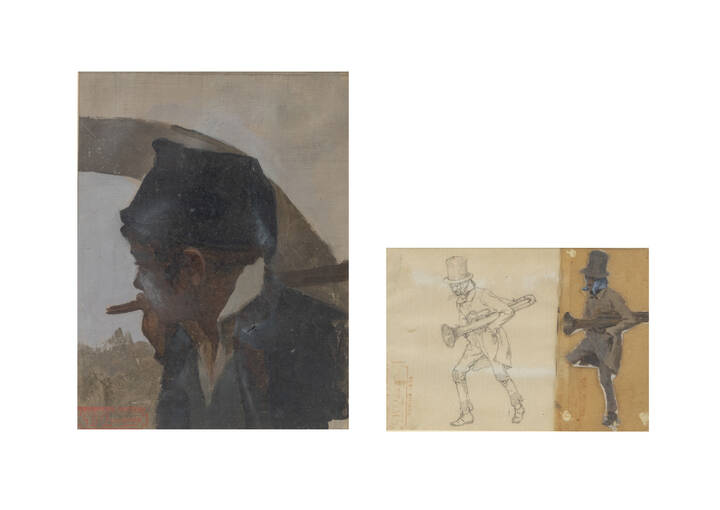 GIOVANNI BATTISTA QUADRONE - a. 'Ritratto di fanciullo'<br>b- 'Il suonatore di trombone'