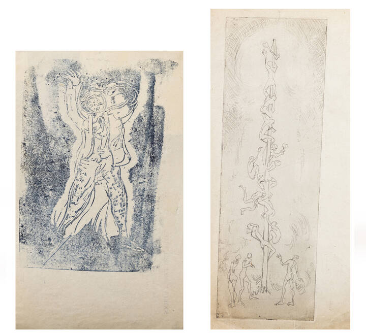 ITALO CREMONA - Lotto di due opere grafiche :<br>A. 'Apparizione', 1933<br>B. 'L'albero della cuccagna', 1966