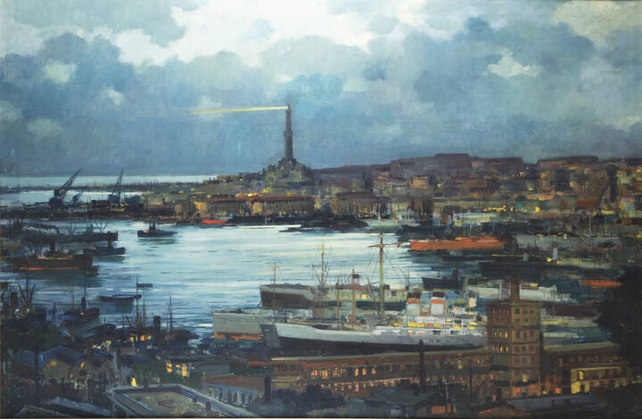 RENATO NATALI - 'Il porto di Genova' anni '40
