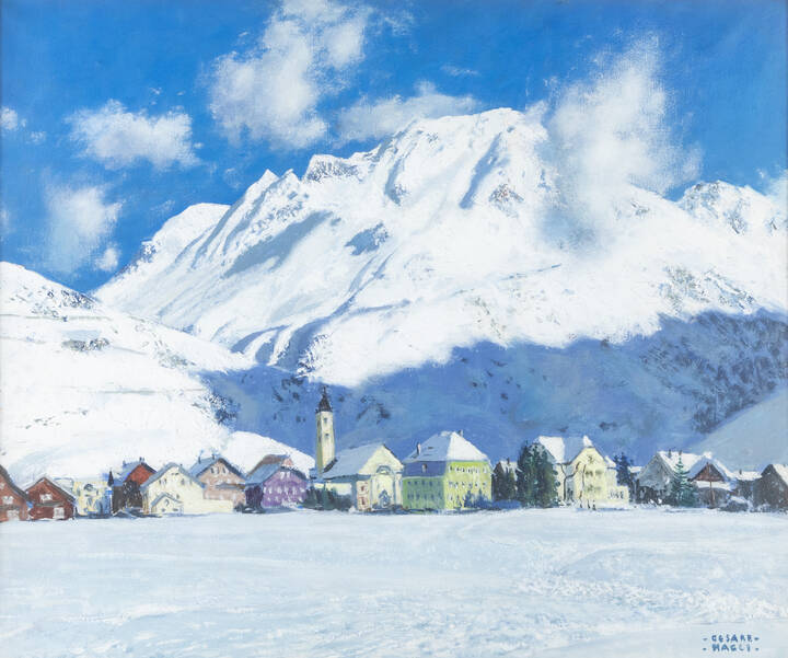 CESARE MAGGI - 'Veduta di Andermatt (Svizzera) innevata'