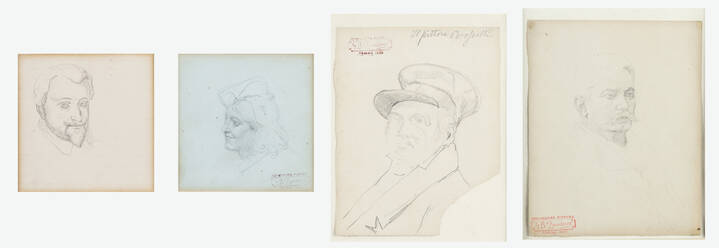 GIOVANNI BATTISTA QUADRONE - Lotto di quattro opere:<br>A. 'Profilo di donna'<br>B. 'Ritratto di uomo con barbetta'<br>C. 'Ritratto di uomo con baffi'<br>D. 'Ritratto del pittore Rossetti'