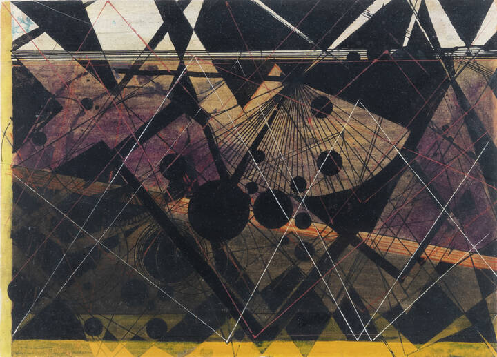 LUIGI SPAZZAPAN - 'Composizione geometrica (con cerchi neri e ventaglio)' anni '50