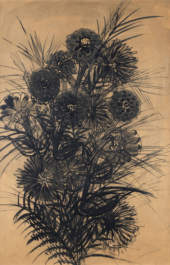 LUIGI SPAZZAPAN - 'Zinnie e aster in mazzo (fiori)' 1948 ca