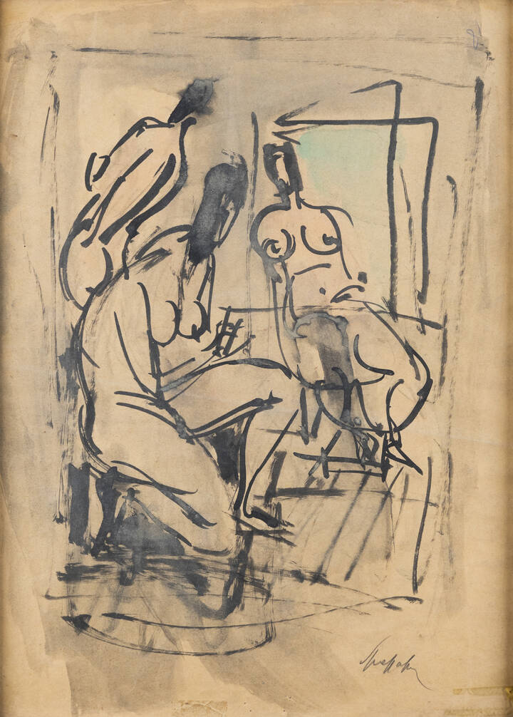 LUIGI SPAZZAPAN - 'Nudi nello studio' (verso) e 'Cavallo' (retro) 1932