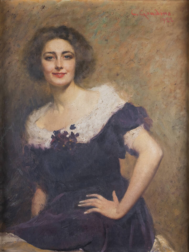 CARLO GAUDINA - 'Ritratto di Giovane donna con viole del pensiero' 1922