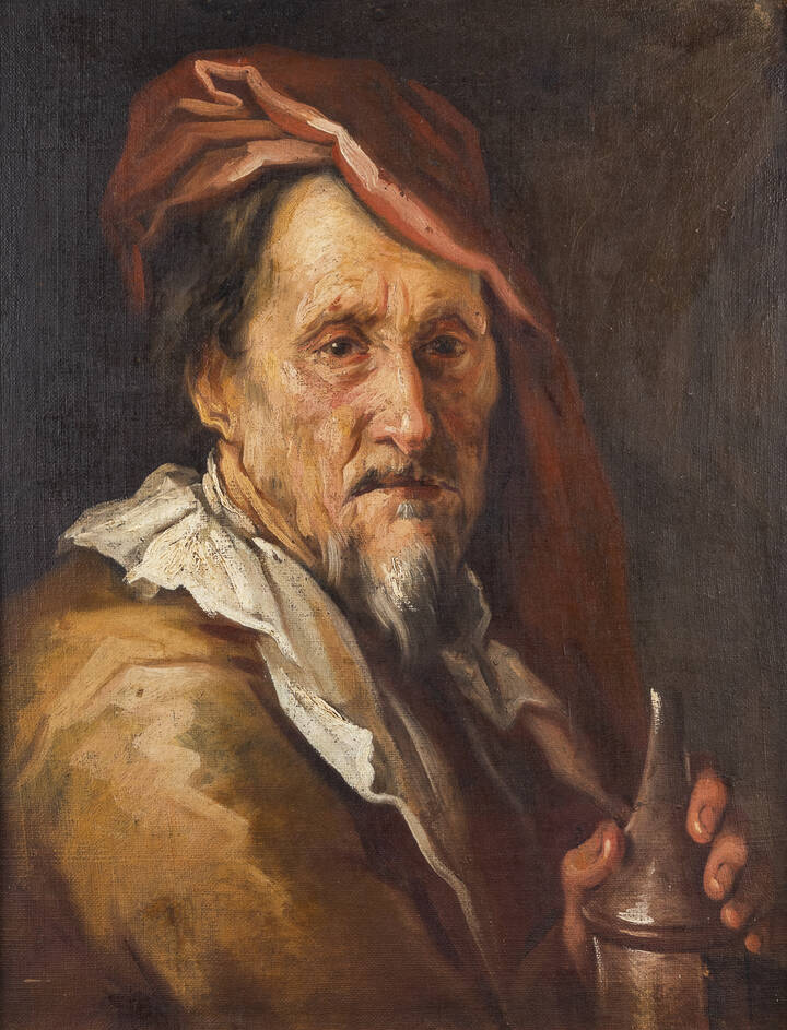 PITTORE ANONIMO - 'Ritratto di uomo con cappello rosso'