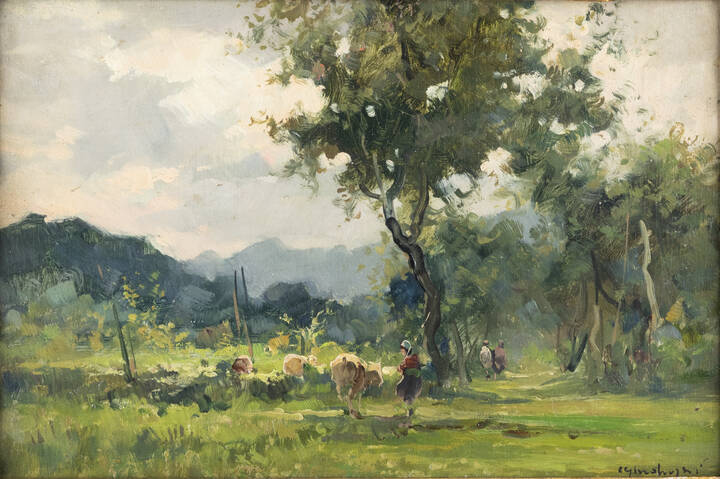 CESARE GHEDUZZI - 'Pastorella con gregge'