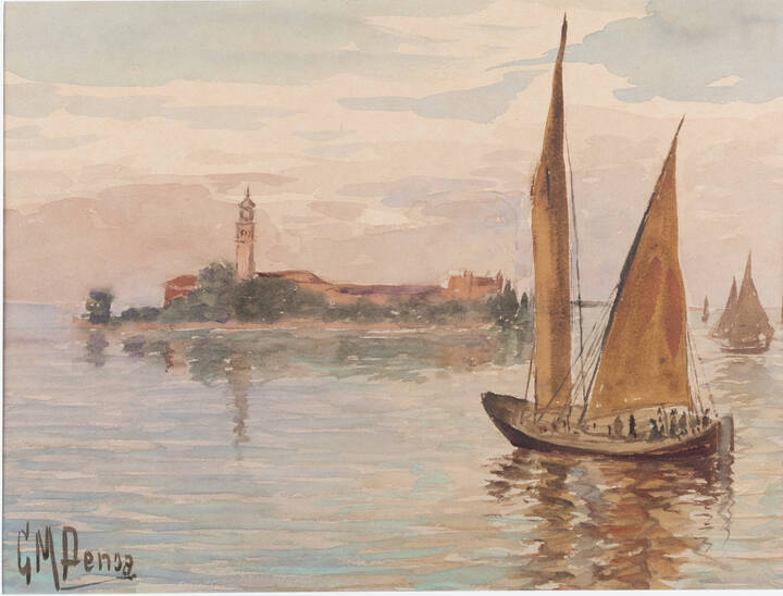 PITTORE NON IDENTIFICATO - 'Paesaggio con barche a vela'