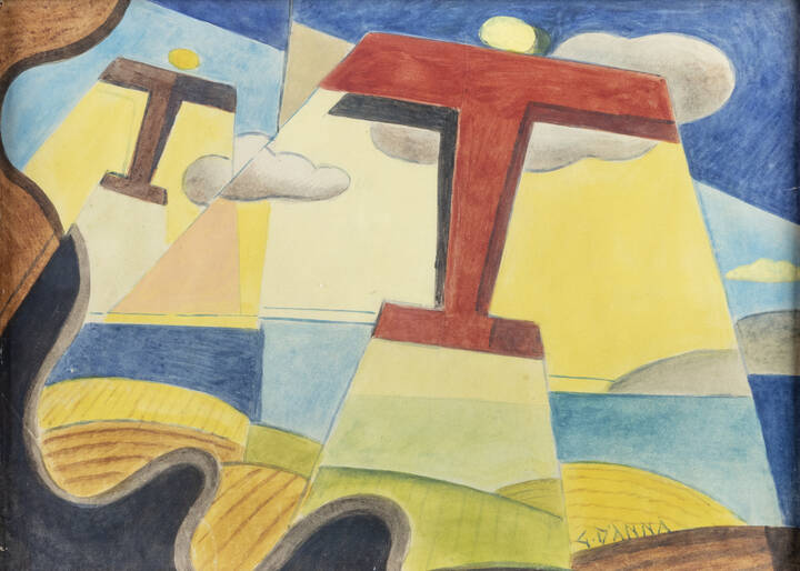 GIULIO D'ANNA - 'Aerei caproni in volo' 1936 ca