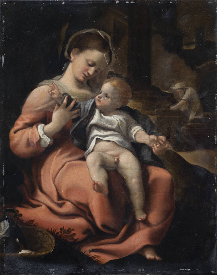 PITTORE ANONIMO - 'Madonna con bambino' fine XVI secolo