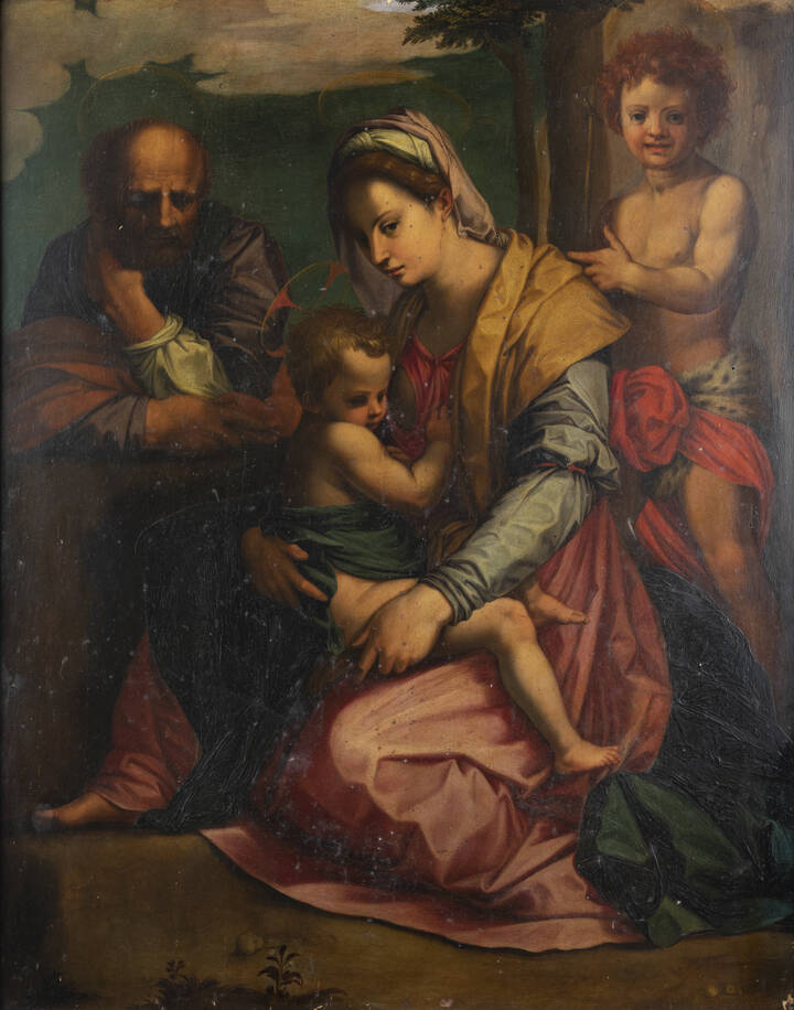 PITTORE ANONIMO DEL XIX SECOLO - 'Sacra famiglia con San Giovannino'