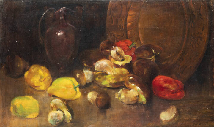 LUIGI SERRALUNGA - 'Natura morta con funghi e peperoni'