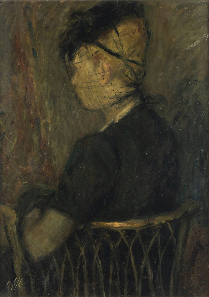 NINO CAFFE' - 'Ritratto di donna con cappello e veletta' 1955