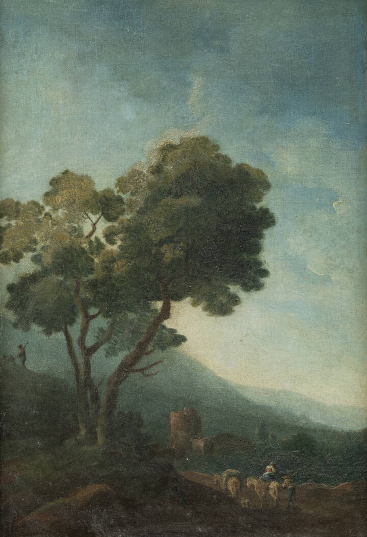 PITTORE ANONIMO - 'Paesaggio con figure' fine XVII inizi XVIII secolo