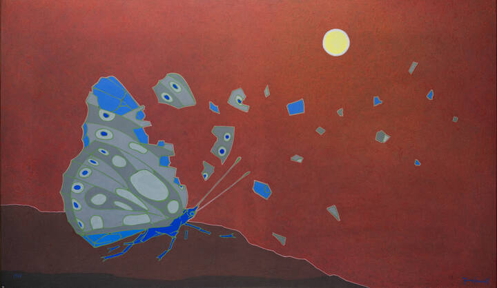 FRANCESCO CASORATI - 'La farfalla rotta su cielo rosso' 1977