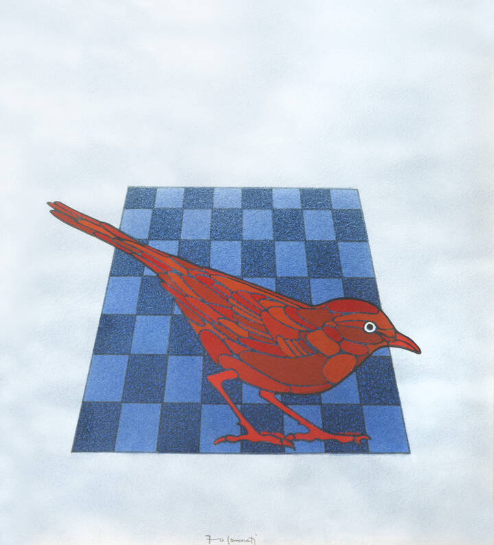 FRANCESCO CASORATI - 'Il passero rosso sulla scacchiera' 1987