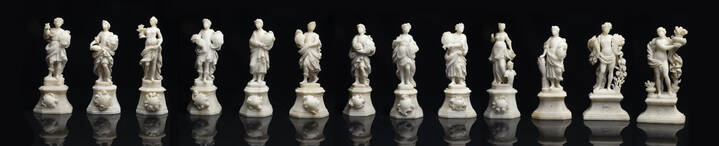 SCULTORE ANONIMO DEL XVIII SECOLO - 'Fuoco'<br>'Terra'<br>'Calliope'<br>'L'Hy(...)'<br>'Bilancia'<br>'Vergine'<br>'Ariete'<br>'Gemelli'<br>'Sagittario'<br>'Scorpione'<br>'Cancro'<br>'Acquario'<br>'Toro'