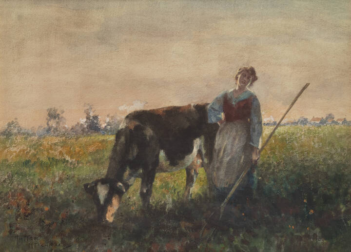 HUTTON MITCHELL (attribuito) - 'Pastorella al pascolo'